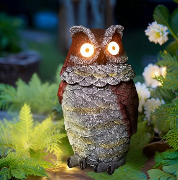 Yzyoe Led Solar Nodding Owl Light Outdoor Atmosphere Decoration Light Cute Resin Moving Owl Courtyard Landscape Lamp.