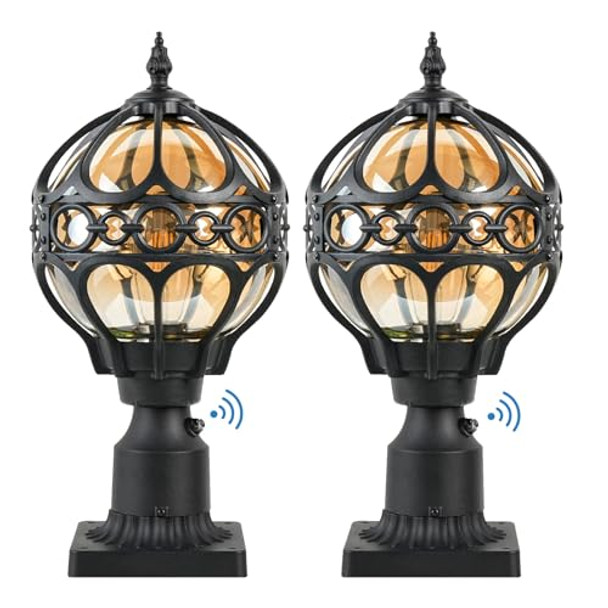Zanritelit 2 Pack Dusk To Dawn Outdoor Posts Light For Lawn Walkway Fence House Globe Outside Lamp Post Light Pier Mount Sphere Lighting Exterior Waterproof Football Pole Lantern Light Fixture