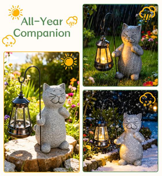 Ziyo Solar Cat Garden Decor Outdoor Statues Yard Art Lawn Ornaments Outside Figurines Decorations For Home Patio Porch Balcony Housewarming S For Cat Lover (One Pack)