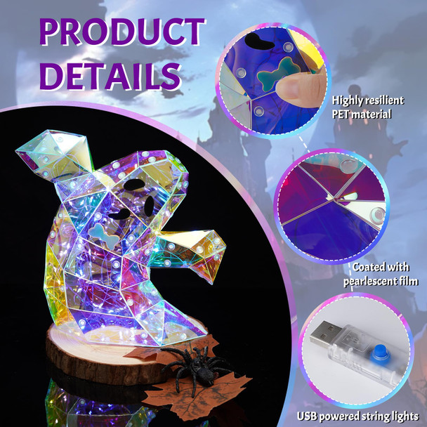 Zpigtoor Prismatic Iridescent Spooky Ghost7.67"8 Led Light Modesusb Plug-Infor Desktopkitchenbedroomindoor And Outdoor Halloween Decorations