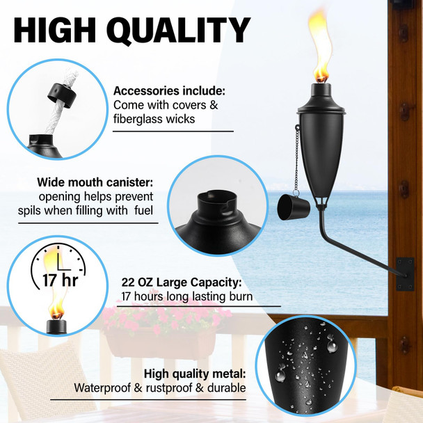 Zspeng 6 Pack Wall Mounted Citronella Torches22 Oz Garden Torches For Outside Easy To Set Up And Refill Metal Torch Flame Light Torch For Indoor Or Outdoor Decor.