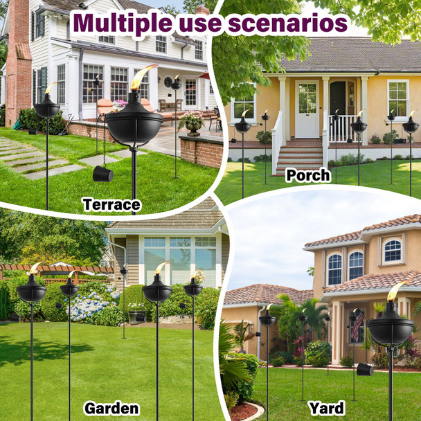 Zspeng Home Garden Torch Set Of 6 Outdoor Metal Torches With 5-Prong Grounded Stake 56-Inch Adjustable Citronella Torch 23.5 Oz Metal Light Torches For Patio Pathway Party (Ultra-Stable Design)