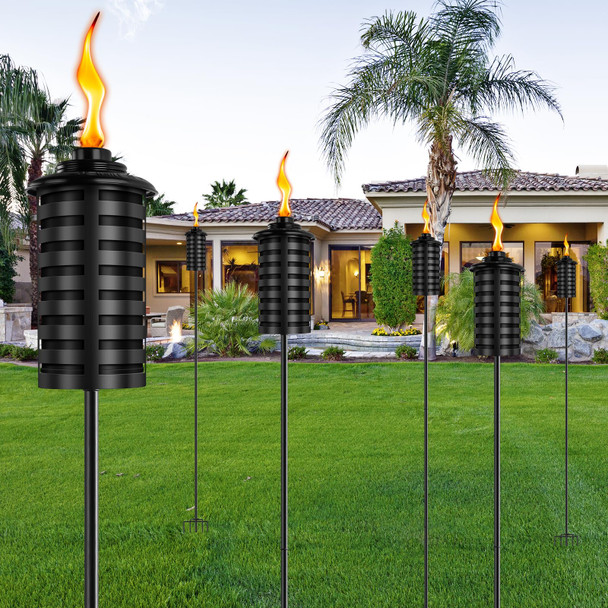 Zszmfh D Citronella Torches For Outside Set Of 4 16 Oz Outdoor Garden Torches With 5-Prong Grounded Stake 60 Inch Metal Torch For Garden Décor Backyard Patio Pathway Party