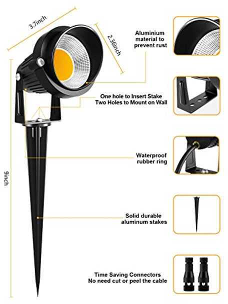 Zuckeo 5W Low Voltage Landscape Lights Led Landscape Lighting With Connector Outdoor Spotlights 12V 24V Waterproof Warm White Light For Garden Pathway Wall Tree Floor (2Pack With Connectors)