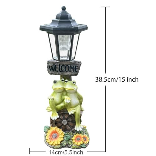 Zyliwoo Solar Frog Garden Statue Outside Frog Statue  - Outdoor Solar Garden Figurines Decorative Art Housewarming  Suitable For Balcony Courtyard And Lawn Decor