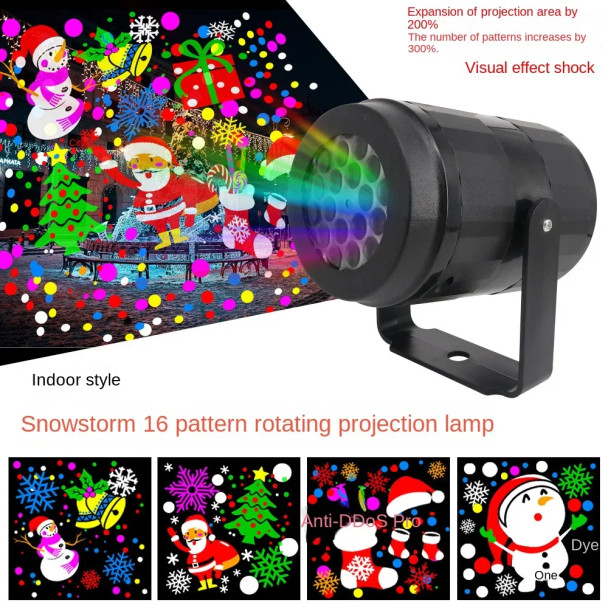 1pc Snowflake Christmas Projector,USB Powered Rotating Christmas Pattern LED Stage Lights,Outdoor Night Lighting Christmas Decor 16 patterns