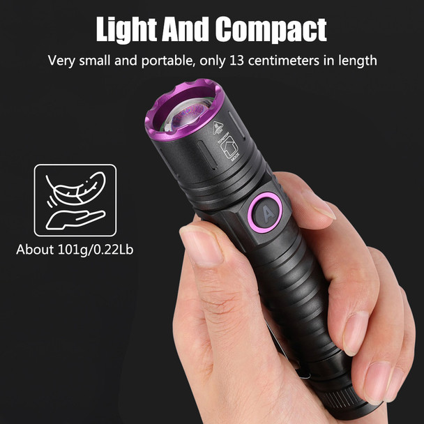 VASTFIRE  365nm/395nm UV Flashlight High power Blacklight Torch Invisible Ink Marker Cat Urine Tinea Ore Money Scorpion Fluorescence Light