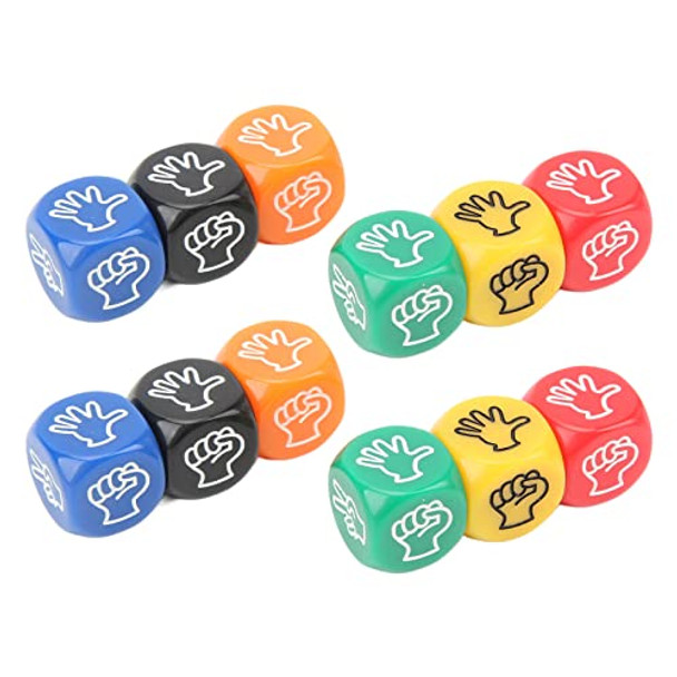Alomejor 6 Sided Finger Guessing Game Dice 12Pcs 6 Colors 20mm Rock Paper Scissors Game Dice for Adults Kids Family Party