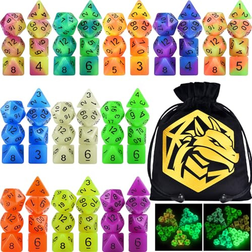 Amiven Glow in The Dark DND Dice Set 11 x 7 Polyhedral Dice (77pcs) for Dungeons and Dragons Tabletop Role-Playing Games with a Drawstring Bag