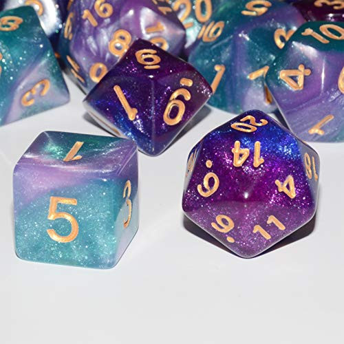 Anduin Wind DND Dice 2 X 7Sets 14Pieces Glitter Sparkle Cosmic Mixed Polyhedral DND Dice for RPG MTG Table Game Dice