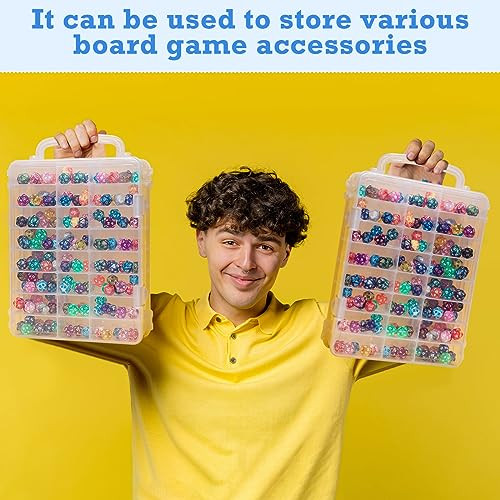 Aoriher Dice Storage Case Compatible with DND Transparent Dice Holder with Handle Display Organizer Box for Role Playing Table Games (2 Pack)