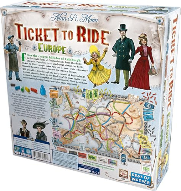 Asmodee Ticket to Ride Europe Board Game - Embark on a Railway Adventure Across The Continent Fun Family Strategy Game for Kids & Adults Ages 8+ 2-5 Players 30-60 Min Playtime