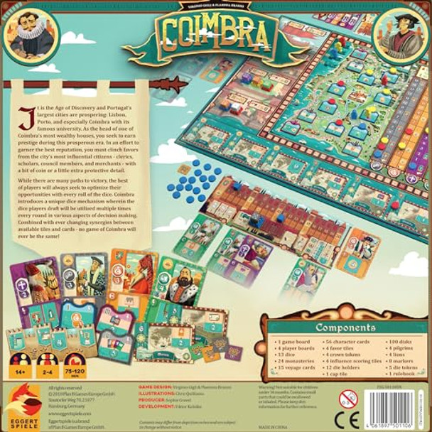 Asmodee Coimbra Board Game - Renaissance Strategy Game with Innovative Dice Mechanism for Kids & Adults Ages 14+ 2-4 Players 60-90 Minute Playtime Made by Eggertspiele