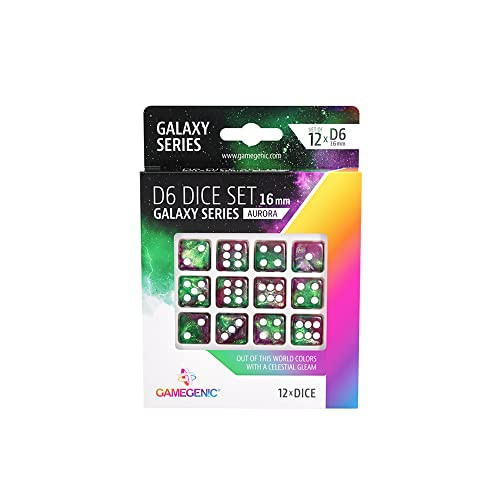 Asmodee Gamegenic Galaxy Series Neptune D6 Dice Set Set of 12 Six-Sided Dice Premium Quality Resin Dice for Dice Games Board Games and Card Games Cosmic Glittering Design Made by Gamegenic
