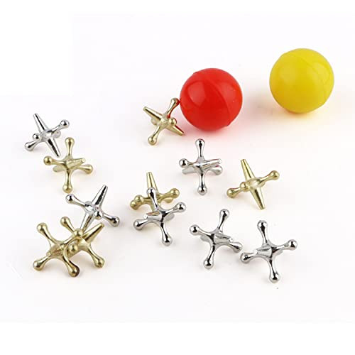 ATOSHP Jacks Game and Pick Up Sticks 12 Metal Jax and 60Pcs Wooden Sticks with Storage Box