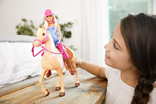 Barbie Playet with Blonde Fashion Doll in Riding Outfit & Light Brown Horse with Saddle Bridle & Reins ( Exclusive)
