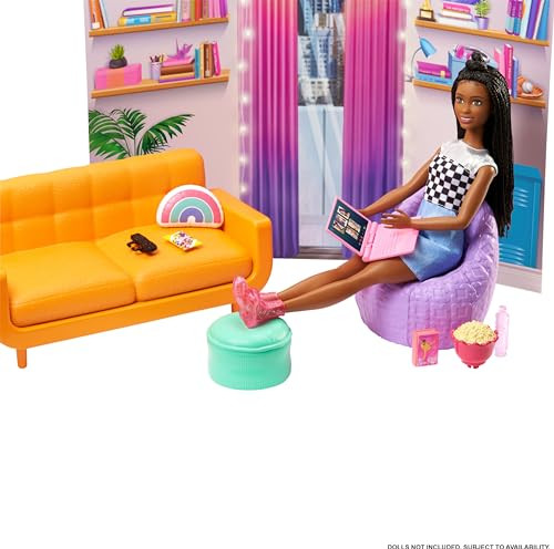 Barbie Toy Playset Big City Big Dreams Dorm Room Furniture & Accessories with 2 Beds Couch Bean Bag Chair & More