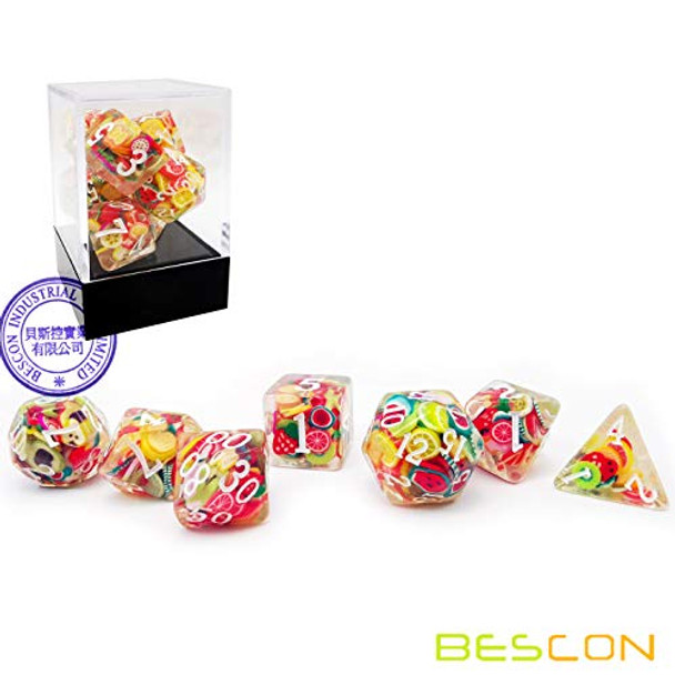 BESCON DICE Fruit Polyhedral Dice Set Novelty RPG Dice Set of 7