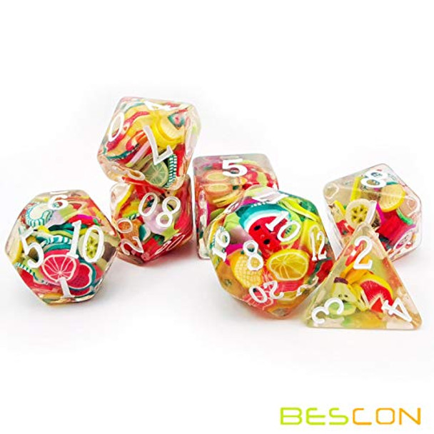 BESCON DICE Fruit Polyhedral Dice Set Novelty RPG Dice Set of 7