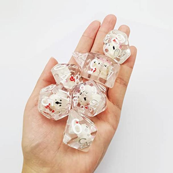 BESCON DICE Oversized DND Hellokitty Dice Set Big 7pcs Cat Translucent Polyhedral D&D Dice Set Big Sized Dungeons and Dragons Dice