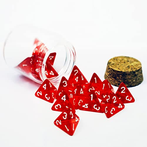 BESCON DICE Standard Sized Transparent Red D4 Dice 20pcs Healing Potion Bottle 20pcs D4 Health Potion for Dungeons and Dragons Accessory
