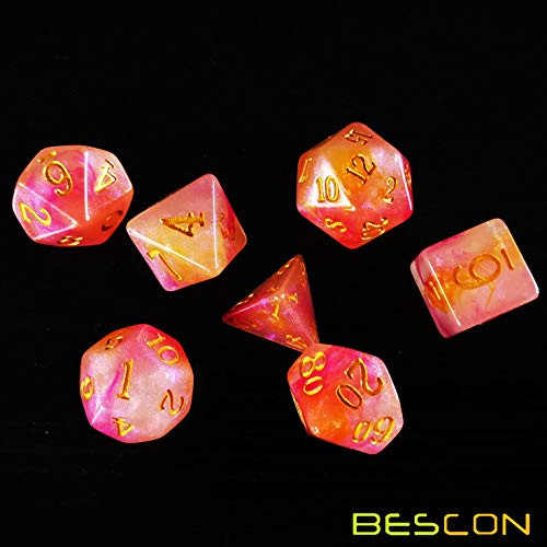 BESCON DICE Magical Stone Dice Set Series 7pcs Polyhedral RPG Dice Set RoseQuartz Brick Box Packing