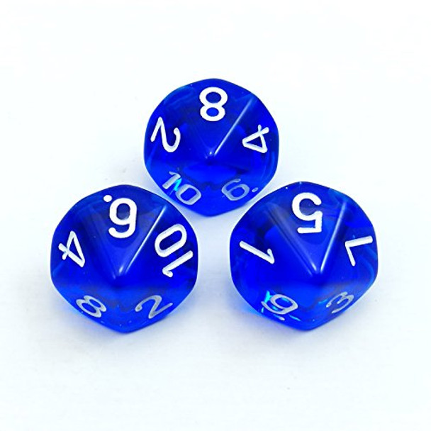 BESCON DICE Polyhedral 10 Sides Dice with Number 1-10 Blue Transparent 10 Sided Dice 10 Sides Cube 1-10 10pcs Set