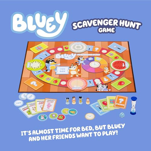 Bluey Scavenger Hunt Board Game Cooperative Play with 4 Exclusive Mini-Figures Learning Toys for 5+ Year Old Fun Toy Token Collecting Game