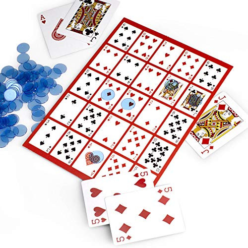 Brybelly Poker Keno Game Set with Cards and Chips - Adult Family Casino Board Game Night Includes Deck of Playing Cards 12 Boards 200 Bingo Chips