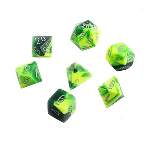 Chessex Gemini Polyhedral -Yellow with Silver 7-Die Set w 7 One Size Green