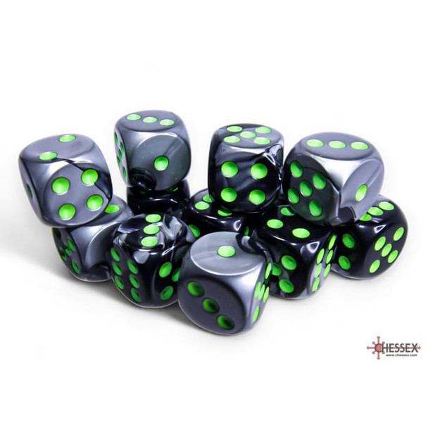 Chessex DND Dice Set D&D Dice-12mm Gemini Black Grey and Green Plastic Polyhedral Dice Set-Dungeons and Dragons Dice Includes 12Dice - D6 (CHX26645)