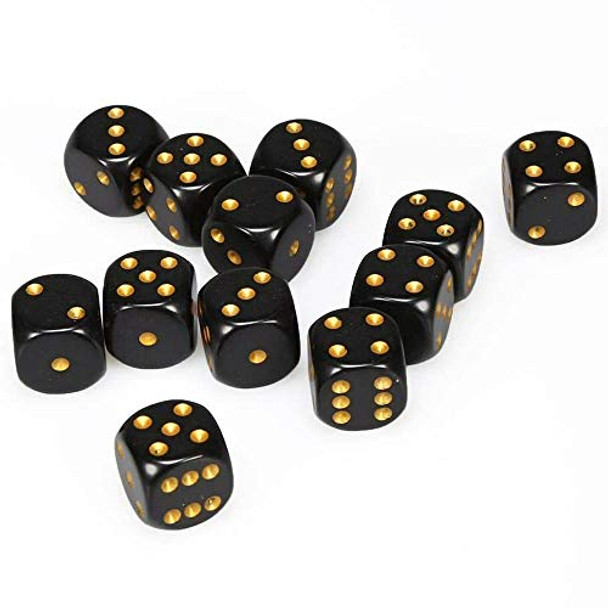 Chessex Manufacturing DND Dice Set-Chessex D&D Dice-16mm Opaque Black and Gold Plastic Polyhedral Dice Set-Dungeons and Dragons Dice Includes 12 Dice – D6VariousCHX25628