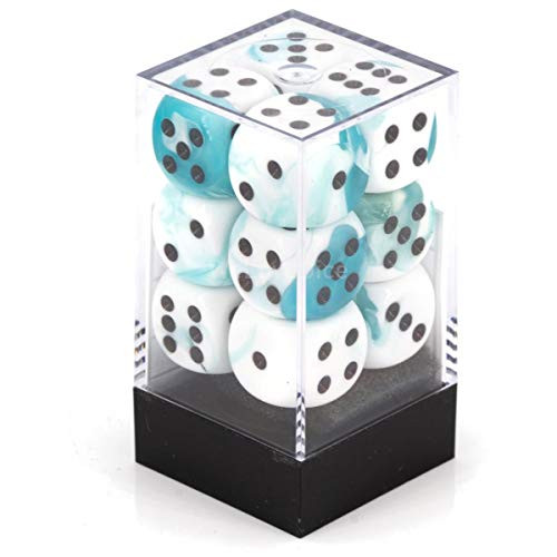 Chessex DND Dice Set-Chessex D&D Dice-16mm Gemini White Teal and Black Plastic Polyhedral Dice Set-Dungeons and Dragons Dice Includes 12 Dice – D6