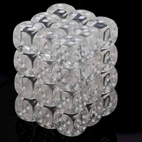 Chessex DND Dice Set D&D Dice-12mm Translucent Clear and White Plastic Polyhedral Dice Set-Dungeons and Dragons Dice Includes 36 Dice – D6 (CHX23801)