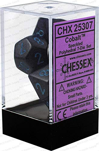 Chessex DND Dice Set-Chessex D&D Dice-16mm Speckled balt Plastic Polyhedral Dice Set-Dungeons and Dragons Dice ludes 7 Dice - D4 D6 D8 D10 D12 D20 D% Various (CHX25307)