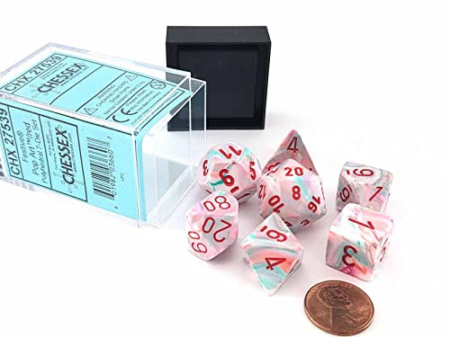 Chessex DND Dice Set - Chessex D&D Dice-16mm Festive: Pop Art & Red Limited Edition Plastic Polyhedral Dice Set-Dungeons and Dragons Dice Includes 7 Dice - D4 D6 D8 D10 D12 D20 D% Pink (CHX27539)