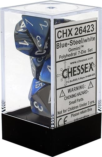 Chessex Gemini Blue Steel White 7 Die Set