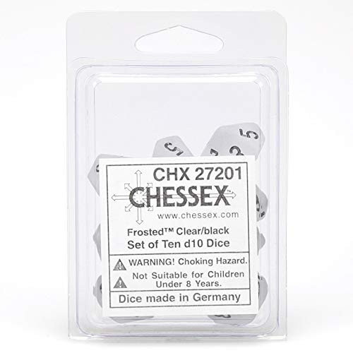 Chessex Frosted: Poly D10 Clear/Black (10)