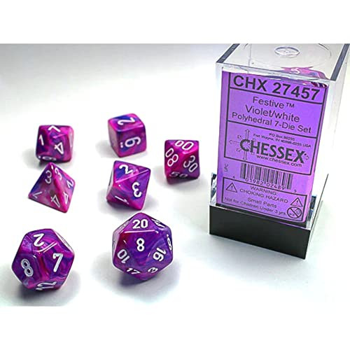 Chessex Chx27457 Dice-Festive Violet/White Set Yellow Large (18mm - 25mm)