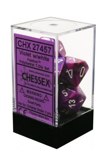 Chessex Chx27457 Dice-Festive Violet/White Set Yellow Large (18mm - 25mm)