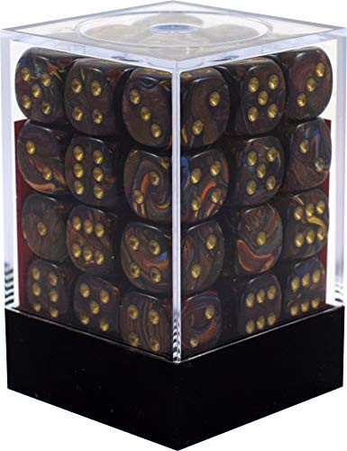 Chessex Scarab 12mm d6 Blue Blood w/Gold Dice Block 36 Dice - 27819