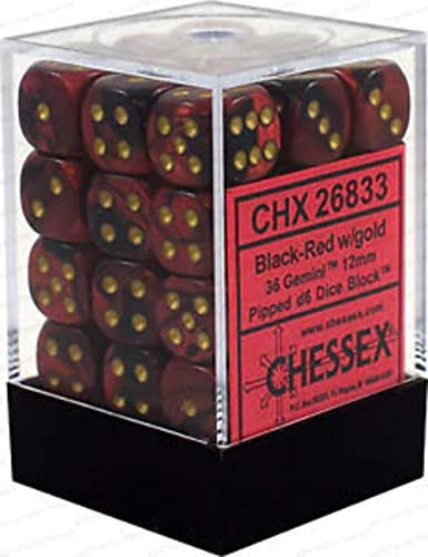 Chessex Gemini 12mm d6 Black-Red Gold Dice Block