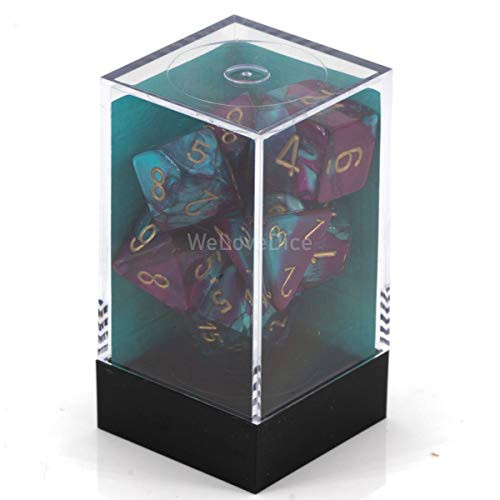 Chessex Manufacturing Cube Gemini Set Of 7 Dice - Purple & Teal With Gold Numbering CHX-26449