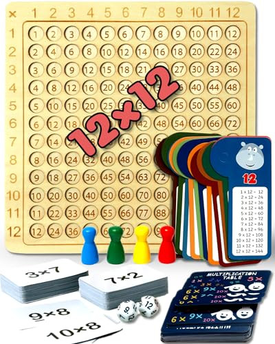 Chimpish Multiplication Games 12x12 Wooden Montessori Multiplication Board Game Larger Size Times Table Montessori Math Learning Materials Educational Toy for Toddlers Preschool s for Kids