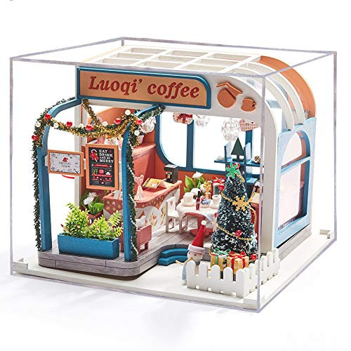 Cool Beans Boutique C 1:24 Cool Beans Boutique Miniature Dollhouse DIY Kit - Wooden Coffee Shop with Christmas Tree (Assembly Required) K046