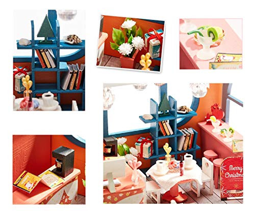 Cool Beans Boutique C 1:24 Cool Beans Boutique Miniature Dollhouse DIY Kit - Wooden Coffee Shop with Christmas Tree (Assembly Required) K046