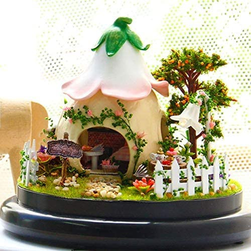 CUTEROOM DIY Miniature Dollhouse Kit Handmade Doll Houses Kit Plastic Dust Cover Snow House Kit LED Light & Music Box (B015)