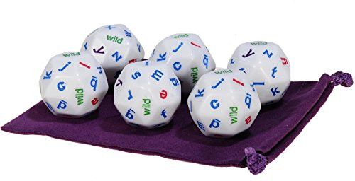 Deluxe Games and Puzzles Alphabet Jumbo Dice 30-Sided Set of 6 Identical Dice Purple Velveteen Drawstring Storage Pouch Bundled Items