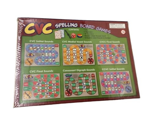 Didax CVC Spelling Board Games – 6 Phonics Games for Kids Teach Letter-Sound Correspondence Blending & Segmenting Includes Spinners Dice & Counters for Classroom or Home Learning
