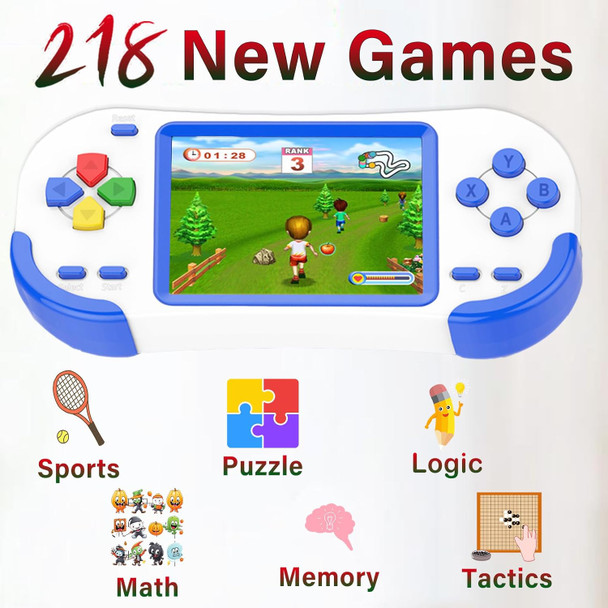 Douddy Retro Handheld Game Console for Kids 4-12 with Build in 218 Puzzle Leisure Video Games Rechargeable 3.0'' Screen Electronics Gaming Player Toys Birthday for Boys Girls (Blue)